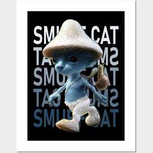 Funny Smurf cat Meme.Blue mushroom Cat meme. Posters and Art